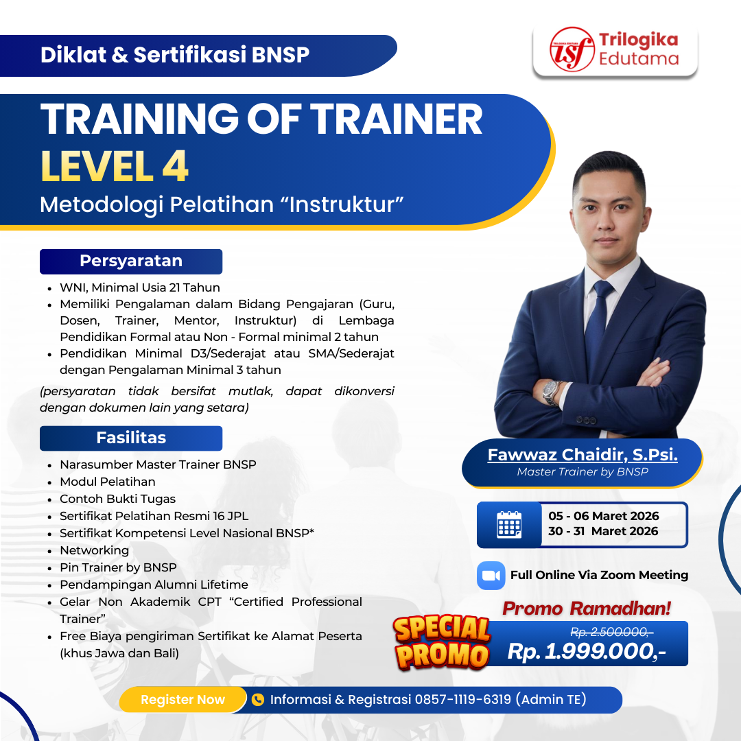 PROMO SPESIAL BULAN RAMADHAN!!! DIKLAT & SERTIFIKASI TOT METODOLOGI LEVEL 4 - INSTRUKTUR FULL ONLINE